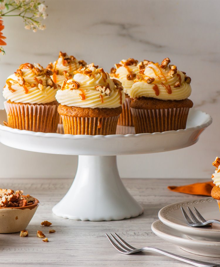 Carrot-Pumpkin Cupcakes w/ Salted Caramel Drizzle