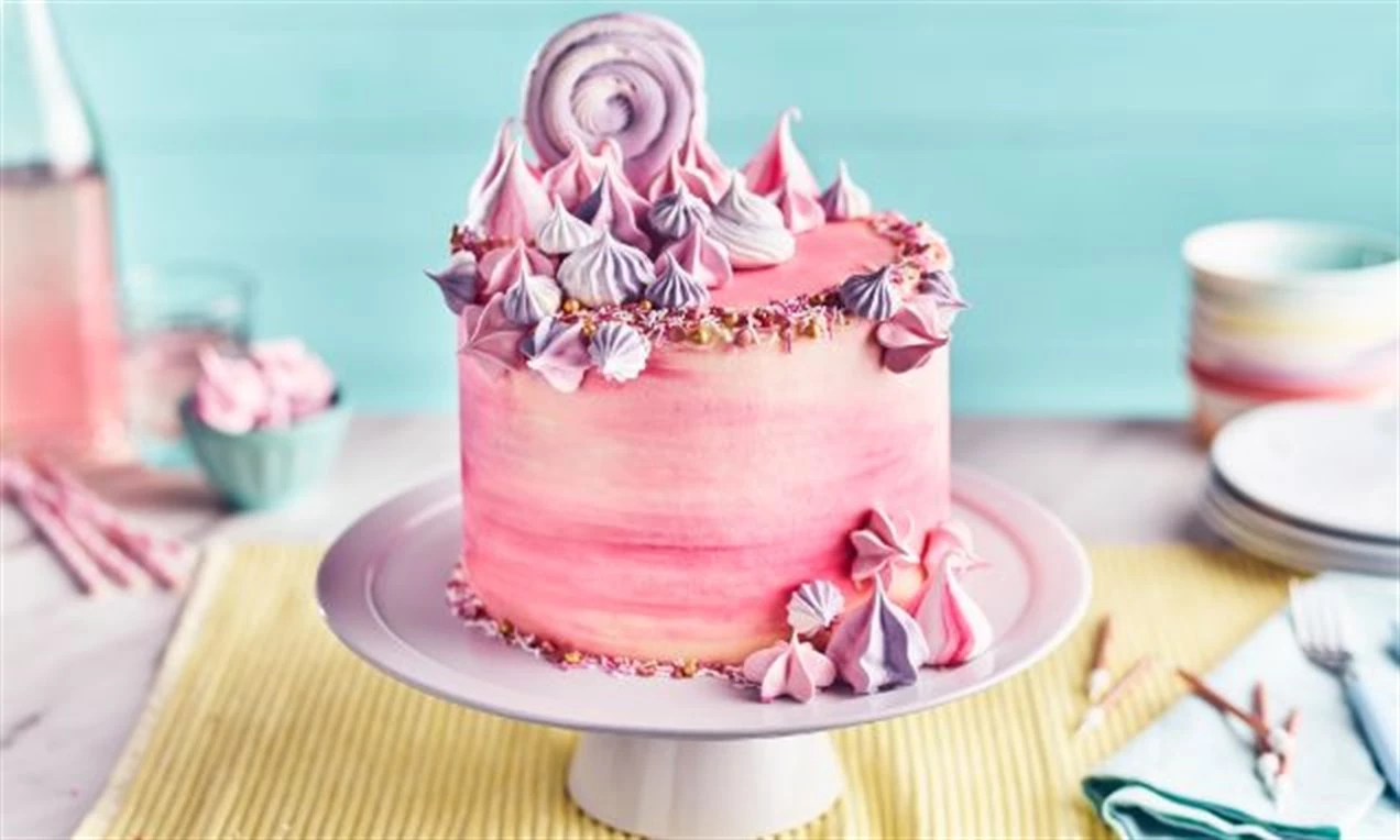 Meringue Kiss Cake with marbled buttercream