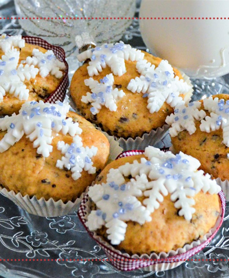 Muffin con fiocchi di neve in pasta di zucchero