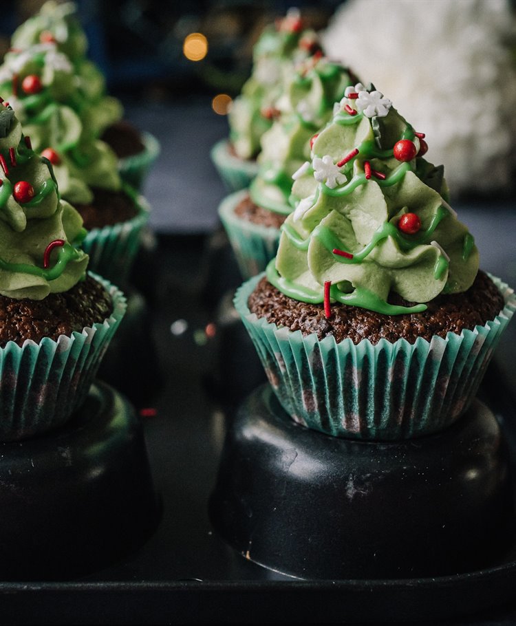 Juletræ cupcakes
