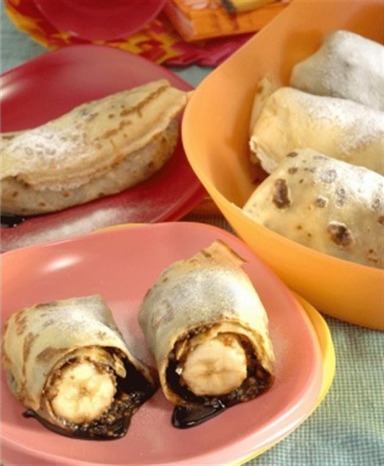 Pannenkoeken wraps met chocolade en banaan