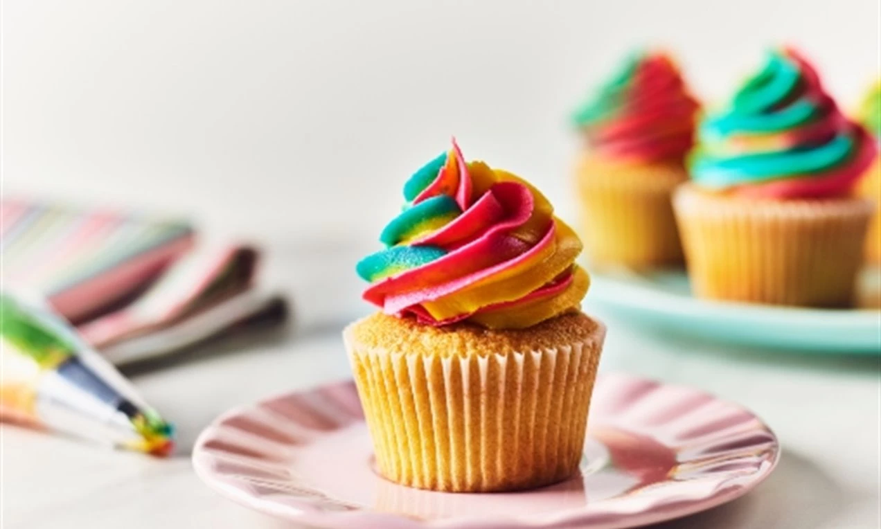 Rainbow Buttercream Cupcakes