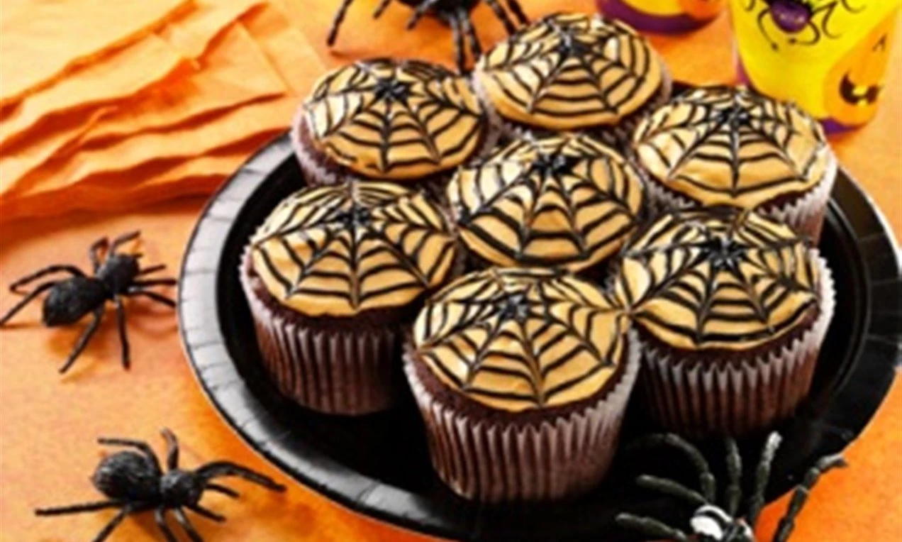 Caramel Surprise Spider Web Cakes Recipe