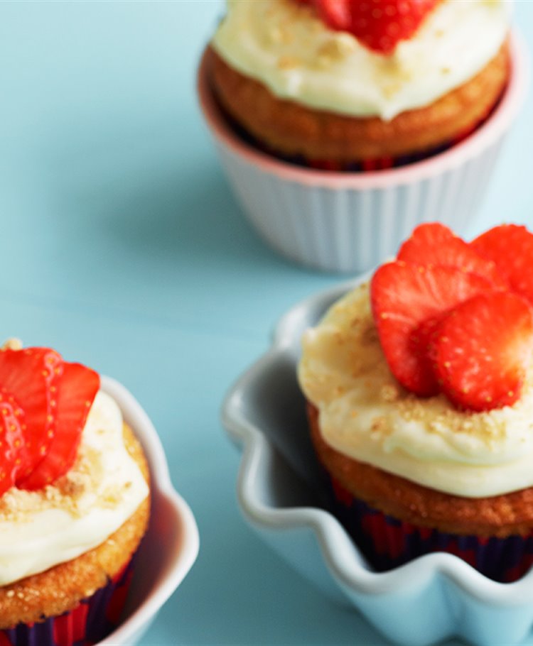 Jordbær-cheesecake-cupcakes